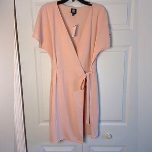 Bobeau Wrap Dress, Size Large, Blush